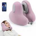 Travel Neck Pillow with Bluetooth Headset, Memory Foam Airplane Pillow for Head Support, Ergonomic Design Traveling Music Pillow for Home, Flight, Car with Adjustable Buckle and Drawstring Bag(Purple)
