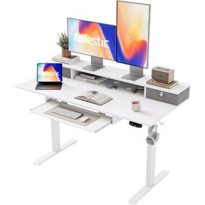 Agilestic Electric Standing Desk with 2 Drawers and Keyboard Tray, 48 x 23 Inches Ergonomic Adjustable Height Desk with Storage, Sit Stand Computer Workstation, White