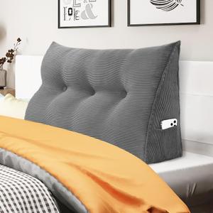 WOWMAX Triangular Headboard Pillow Twin Dorm Headboard Twin XL Bed Wedge Pillow Bolster for Bed with Removable Cover, Corduroy Grey WOWMAX Triangular Headboard Pillow Twin Dorm Headboard Twin XL Bed Wedge Pillow Bolster for Bed with Removable Cover, Corduroy Grey