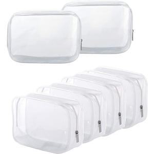 6 Pack Clear Toiletry Carry Pouch with Zipper Portable Plastic Waterproof Cosmetic Bag TSA Approved for Vacation Travel Bathroom and Organizing (White, Large) (EXP 04/20/31)