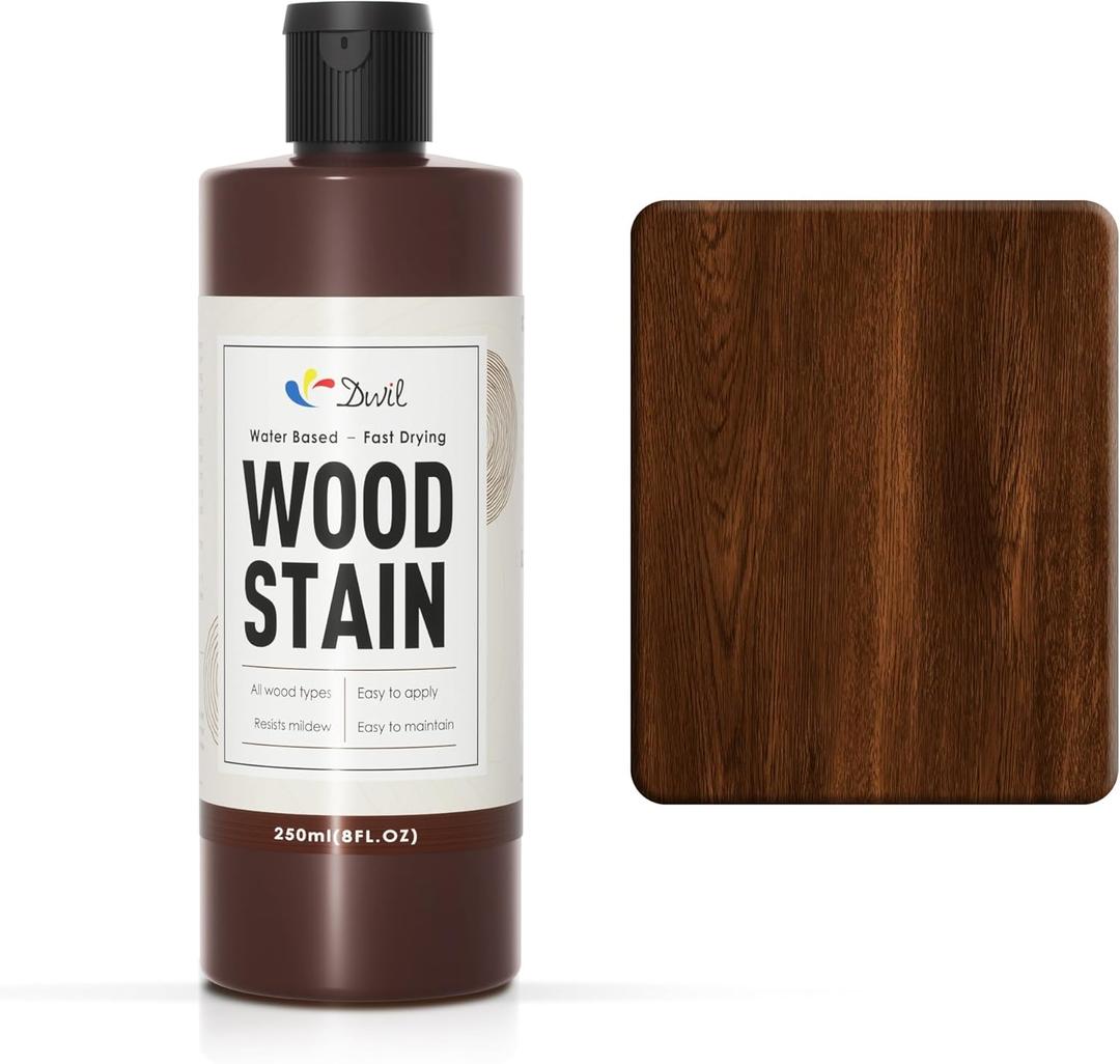DWIL Water Based Wood Stain - Multiple Finishes, Fast Drying, Indoor and Outdoor Furniture, Wood Paneling, Cabinets and More, Low Odor Non-Toxic (8.5oz Dark Oak)