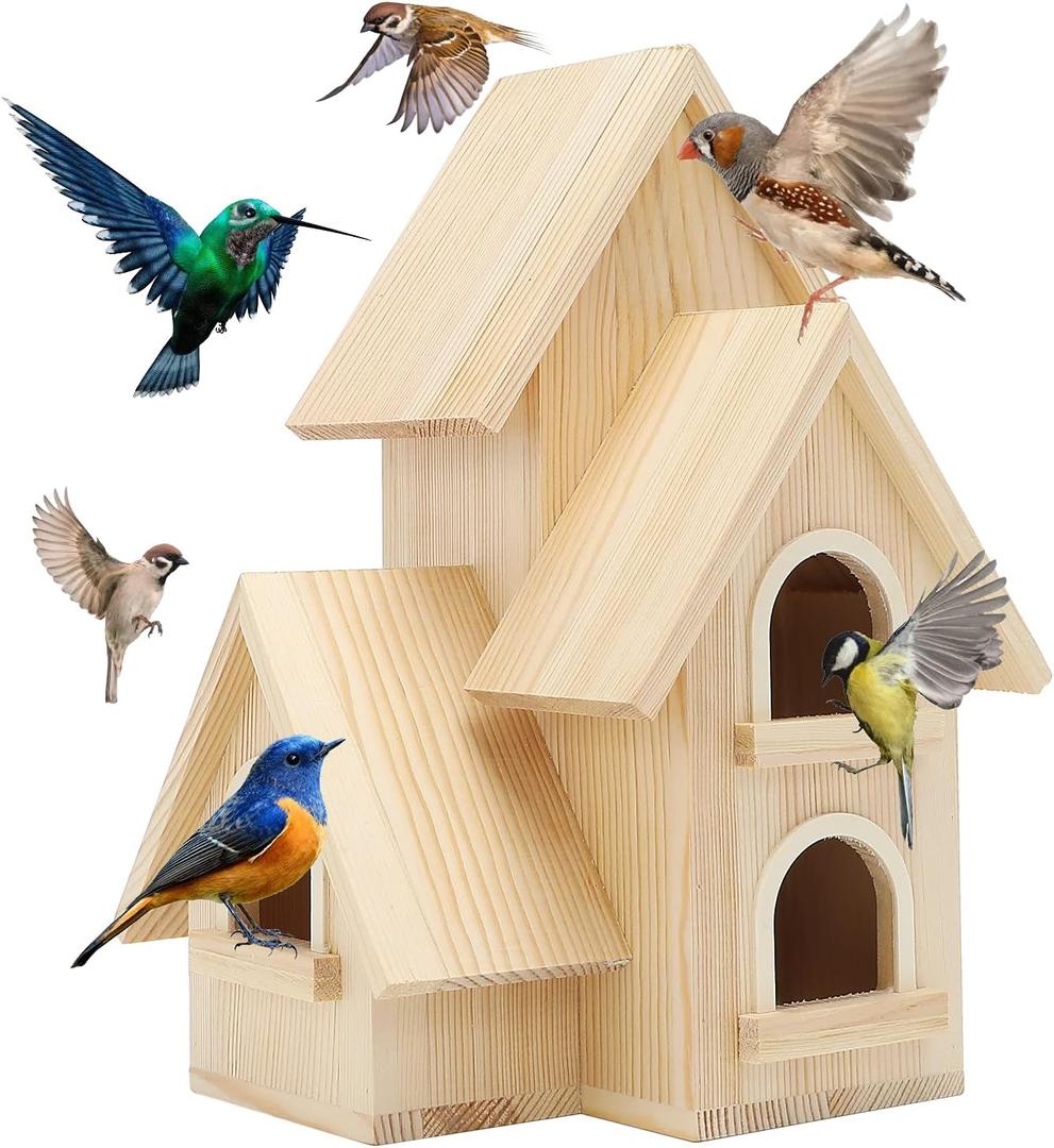 Lyfreen DIY Bird Houses for Outside Pine Wooden Bird House with Hanging Tools for Bluebird Hummingbird Wren Finch Birdhouse Bird Hut Box for Garden