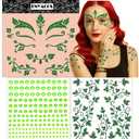 ENYACOS Ivy Face Sticker Set with Face Paint Temporary Tattoos and Green White Face Gems, Glitter Ivy Accessories for Halloween Costume, Cosplay Festival Makeup for Women Girls (A)