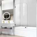 Bathtub Shower Door, 30" W X 58" H Fixed Tub Glass Panel with Clamps, 1/4"(6mm) Clear Tempered Frameless Shower Glass Door, Tub Shower Doors in Matte Black