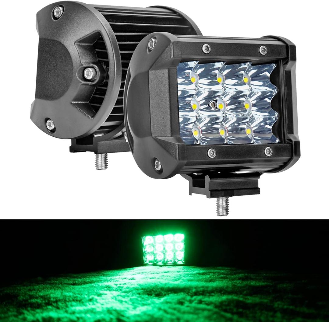 Green Led Light Bar 4-inch 36W Triple Row Spot Light Bar 3600Lm Led Pods Waterproof Off-Road Fog Lights with Bottom Brackets for Trucks Motor ATV UTV SUV Car Off-Road Boat 12V 24V
