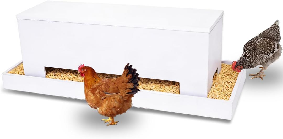 38" Large Wooden Chicken Feeder Trough, Sturdy Outdoor Poultry Feeder with Treated Wood Finish, Feed-Saving Trough for 12 Chickens, Ducks, Geese, Turkeys