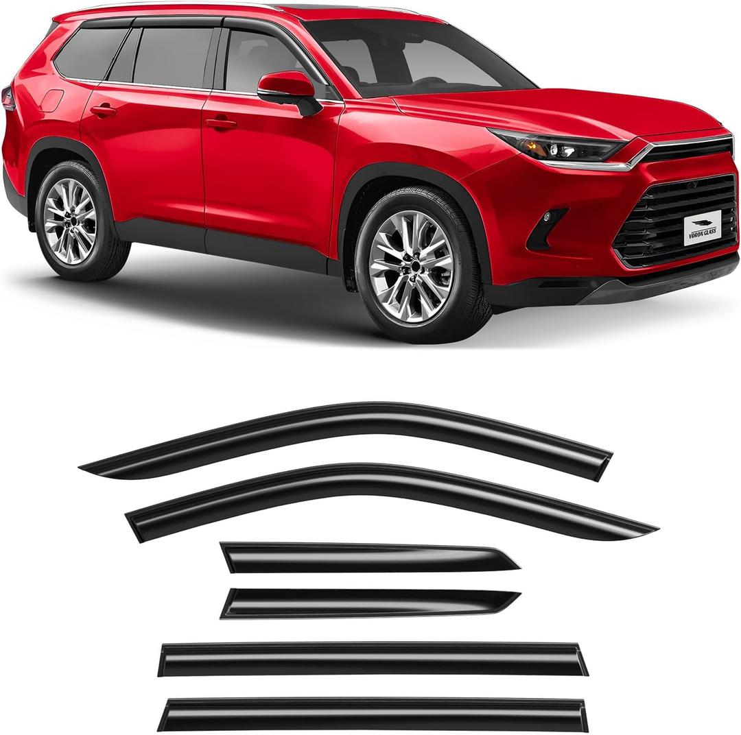 Voron Glass Tape-on Extra Durable Rain Guards for Toyota Grand Highlander 2024-2025, Window Deflectors, Vent Window Visors, 6 Pieces - 100784