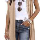 ZXZY Long Vest for Women Sleeveless Knit Cardigan Open Front Draped Sweater Duster Casual Lightweight Outwear Vests (Large, Khaki)