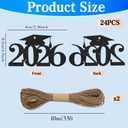 4 x 24 Pcs Glitter 2026 Cutouts Tags, Black Double Sided 2026 Graduation Cap Cutouts Tags Decorations Class of 2026 Graduation Centerpieces 2026 Grad Cap Tags for Tables Vase Mason Jar Party Decorations