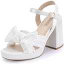 IDIFU IN4 Platform Chunky Block High Bow Heels Square Open Toe Slingback Heeled Sandals Bride Bridesmaid Wedding Bridal Prom Dress Shoes Comfortable Dressy Cute Ankle Strap Thick Heels, Size: 7.5