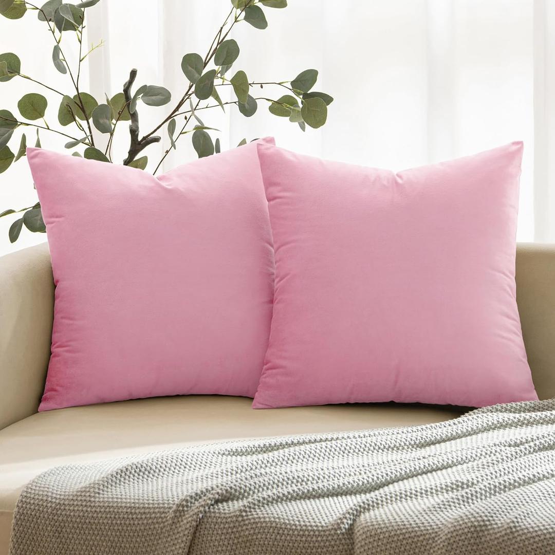 ANRODUO Pack of 2 Velvet Baby Pink Throw Pillows Spring Decorative Pillow Covers Euro Cushion Case Soft Solid Square Cozy Modern Home Decor Pillowcase for Sofa Couch Bed and Living Room 18x18 Inch (18" x 18" (Pack of 2))