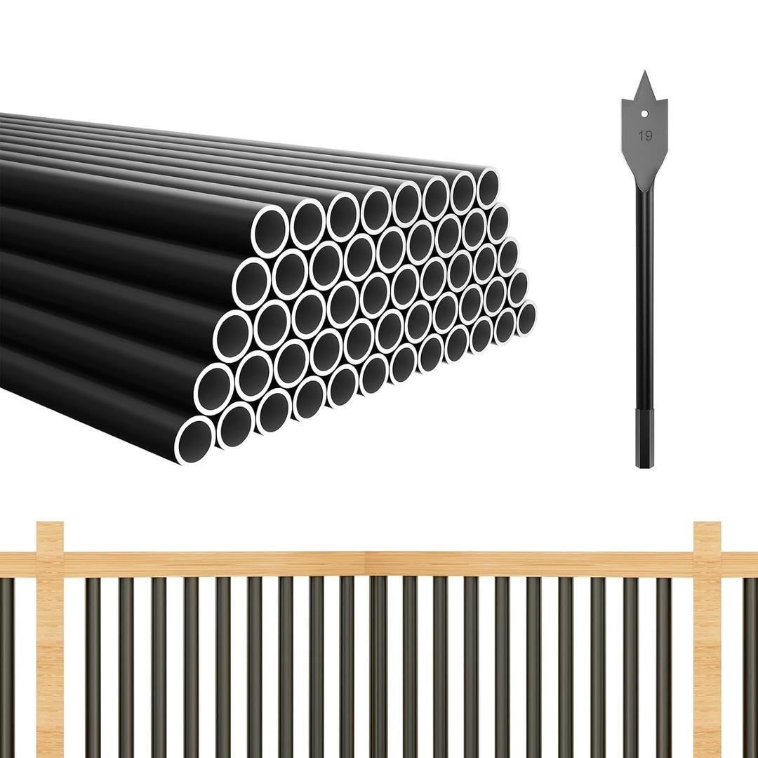 100 Pack 32" Aluminum Deck Balusters Round Black Deck Railing Stair Porch Staircase Spindles 3/4" Diameter Balusters Outdoor