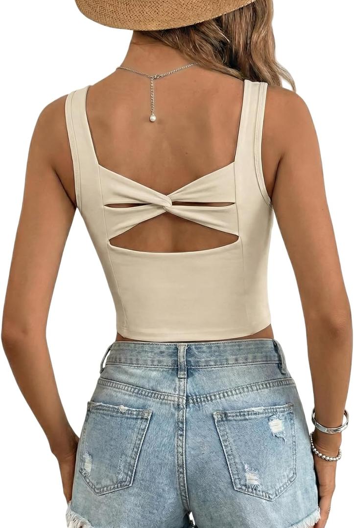 Dokotoo Womens Workout Tank Tops with Built in Bra Casual Sleeveless Shirts Cross Backless Fitted Going Out Tops (Medium, Apricot)