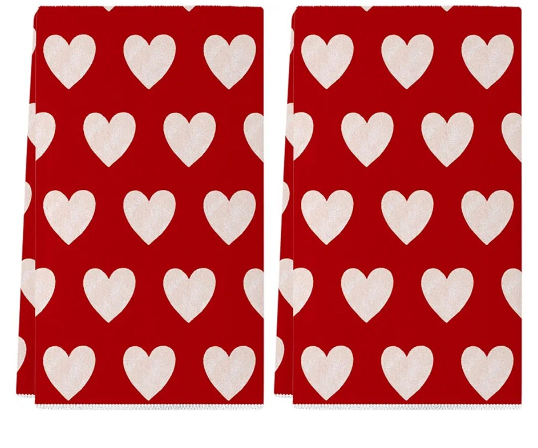 Siilues Valentines Kitchen Towels Set of 2, Red Love Hearts Valentines Day Dish Towels 18x26 Inch Sweet Home Kitchen Decor Drying Dishcloth Anniversary Wedding Decoration Hand Towels