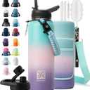 Insulated Water Bottle | Thickened Stainless Steel Vacuum Metal | Portable Sports Water Jug for Gym and Hiking with Straw, Carrier Bag, Handle Strap | BPA-Free 40 oz (Hydrangea)