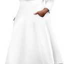 Nmoder Women's Plus Size Stretchy Flared Wrap Dress Casual Wedding Guest Midi Dresses V Neck 3/4 Sleeve A-Line Swing Dress Size 3X