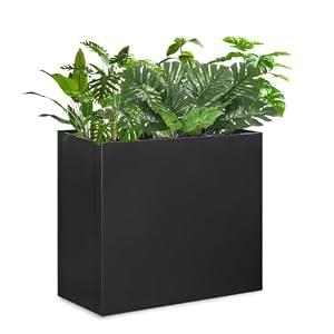 Megawodar Metal Tall Long Planter Box Large Rectangular Planter Flower Pot with Drainage Holes for Indoor Outdoor Deck Porch Garden Home Patio Front Door (Black, 28" L x 9" W x 26" H)