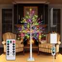 5FT Lighted Birch Tree, Birch Tree with 90 LED Lights, 8 Flash Modes and Timer, Light Up Twig Christmas Tree for Indoor Outdoor Home Party Garden Wedding Decorations (Warm White & Multicolor)