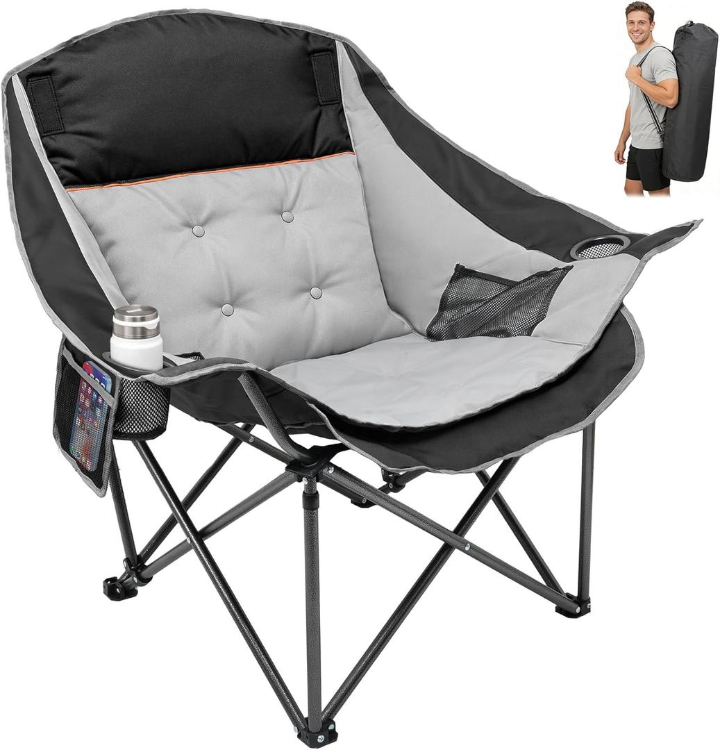Suteck Oversized Camping Chairs for Adults - Heavy Duty Padded Camping Chair Folding Lawn XL Camp Chair with Cup Holders for Outdoor Sports Beach Fishing, Support to 500 lbs