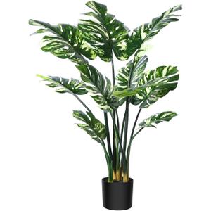 FOPAMTRI Artificial Variegated Monstera Deliciosa Plant 43" Fake Tropical Palm Tree, Perfect Faux Swiss Cheese Plant for Home Office Indoor Decoration, 11 Leaves