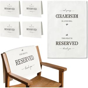 Reserved Seating Signs for Chairs 14 x 20 Inch, Extra Large Cotton Reserved Chair Sign for Wedding Ceremony, Church Pew Reserved Signs, Reception Party Event Decorations (White, 4 PCS)