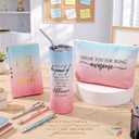 Domensi 6 Pcs Employee Appreciation Gift for Women Teacher Cna Week Thank You Gift May You Be Proud 20 oz Rustic Marble Sign Tumbler Makeup Bag Journal for Graduation Work Business(Blue and Pink)