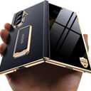 for Galaxy Z Fold 7 Case Luxury Leather with Privacy Screen Protector [Hinge Protection] Hand Strap Kickstand & Wristband Holder for Samsung Zfold 7 Case Black