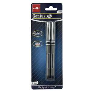 Cello Premium Medium Point Pens with Comfort Grip Control (Genius Blue Ink Gel 2 Pack)