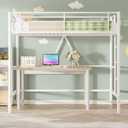VECELO Metal Bunk Bed Single Size, High Sleeper Bedframe 90×190cm with Removable Ladder and Safety Guardrail, Space-Saving, Noise Free, No Box Spring Needed, White