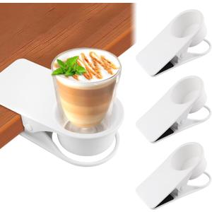3PCS Drinking Cup Holder Clip, Kalolary Chair Desk Bottle Cup Stand DIY Glass Clamp Storage Saucer Clip for Potted Plant Beverage Soda Coffee Mug Holder Clip for Home & Office (White)
