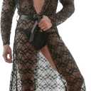 Mens Robes Lightweight Mesh Lingerie Transparent Sleepwear Ultra thin Pajamas Suit Nightgown Robe for Men (Black)