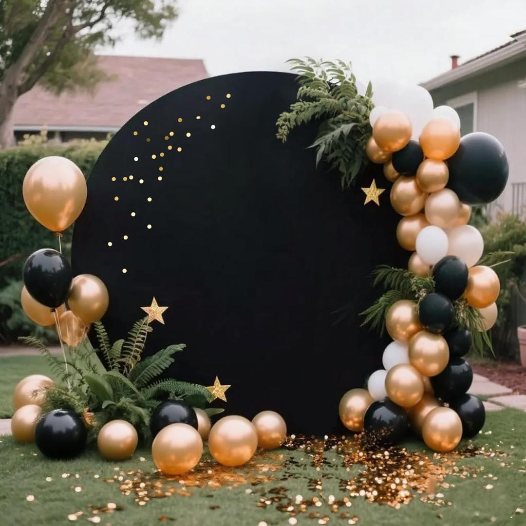 7.5FT Black Round Backdrop Cover Polyester Fitted Round Wedding Arch Cover, Circle Balloon Arch Backdrop Stand Covers for Wedding Birthday Party Baby Shower Decoration