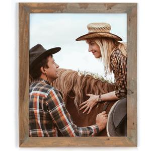 Rustic Picture Frame 16x20, 100% Reclaimed Wood With Tempered Glass, Farmhouse Style Photo Poster 20x16 Distressed & Vintage Looking Wall Decor Gallery Set for Mounting or Table Display