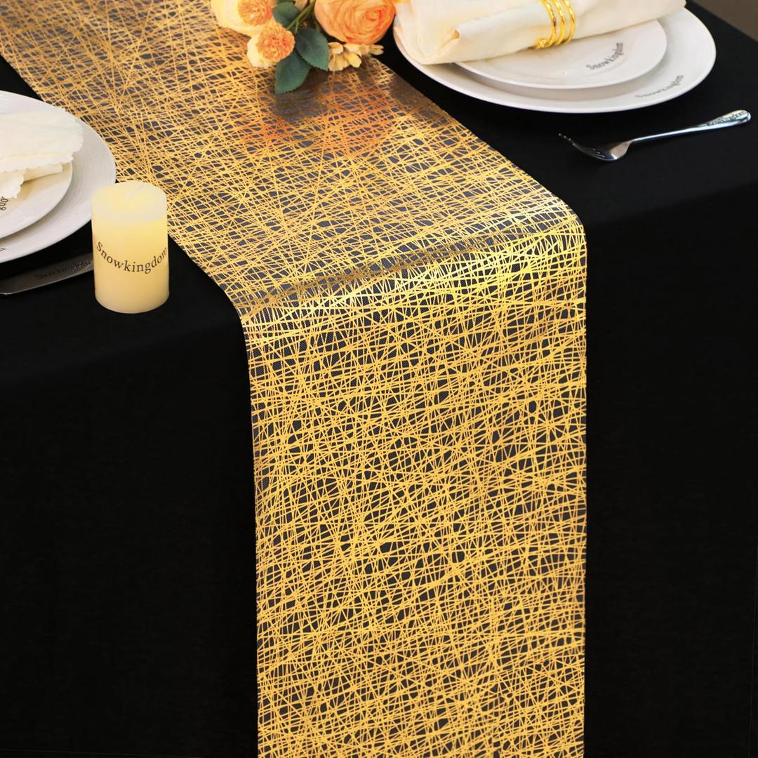Snowkingdom 2 Pcs Gold Table Runner 11x 108 Inch Thin Mesh Sparkle Glitter Metallic Golden Lines Runner Gold Table Decorations for Wedding Birthday Party, Bridal Shower, Baby Shower, Christmas