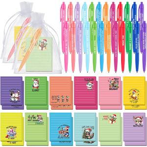 Eersida 48 Pcs Staff Employee Appreciation Gifts Bulk Christmas Animals Sticky Notes 30 Sheets of Each and 24 Pens with Organza Bags Christmas Appreciation Gifts Supplies for Office Coworker Employee