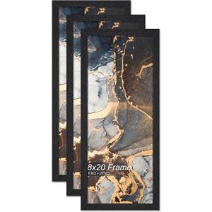 Fxojyvo Engineered Wood 8x20 Picture Frame Set of 3, Black Frame for 8 x 20 Inch Picture Poster Photo, Light Weight 8 by 20 Frame with Wood-grain for Wall - 3 Pack/Black/8"x20"