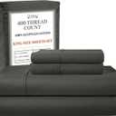 100% Cotton Sheets King Size Sheets Set With Fitted Sheet & Pillowcase Sets, 400 Thread Count Sateen Weave 4 Piece Deep Pocket King Sheet Set, Soft & Comfy Naturally Cool Luxury Bedding- Charcoal