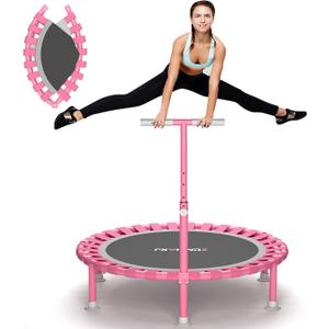 ZCMHAXJ Foldable Mini Trampoline, 40" Rebounder Trampoline for Adults & Kids, 450lbs Capacity with T-Shaped Adjustable Bar, Indoor Fitness Workout Exercise Equipment (Pink)
