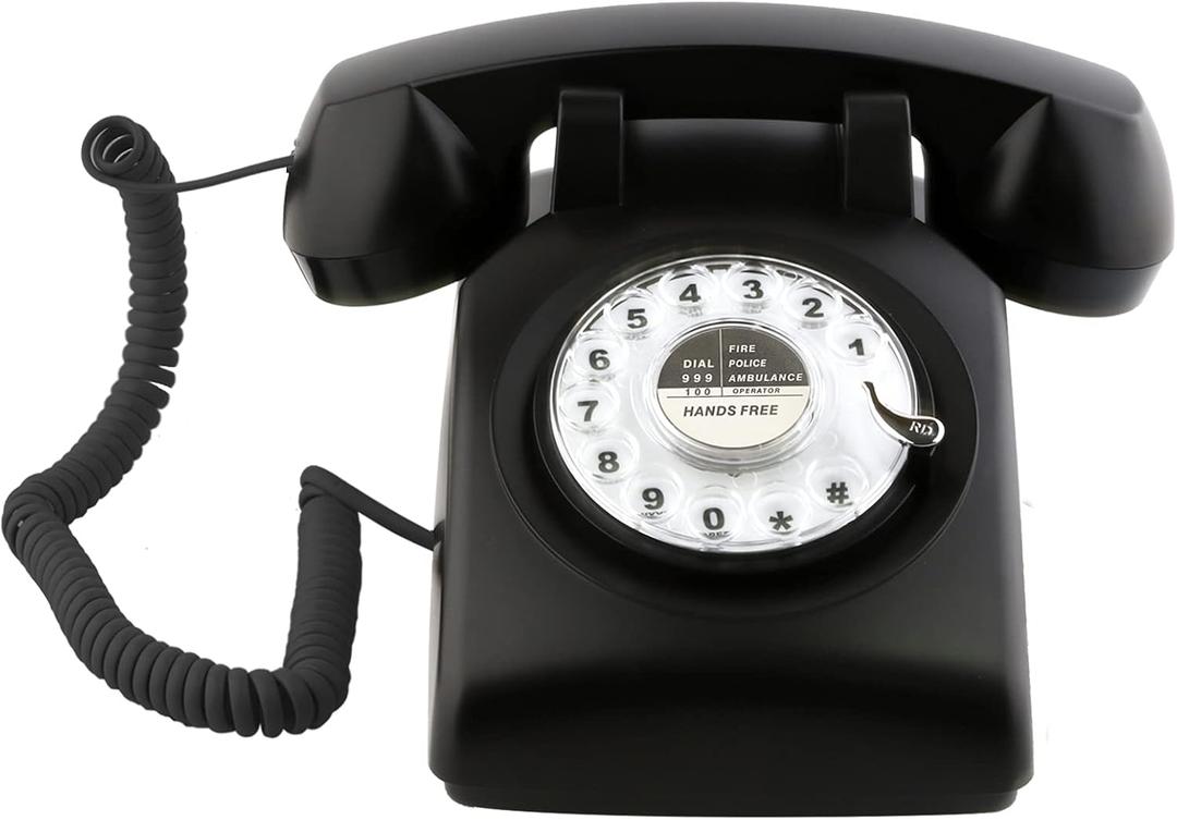 Sangyn Retro Rotary Dial Phone 1960s Style Vintage Telephone Old-Fashioned Desk Landline Phones with Mechanical Ringer for Home Office (Black)