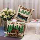 7COLORROOM Set of 4 Vintage Sea Pillow Covers Ocean Style Lake/Forest/Fish Cushion Cover Nautical Beach House Decorative Square Cotton Linen Pillowcases 18 x 18 Inches for Sofa Couch (Forest Sea)