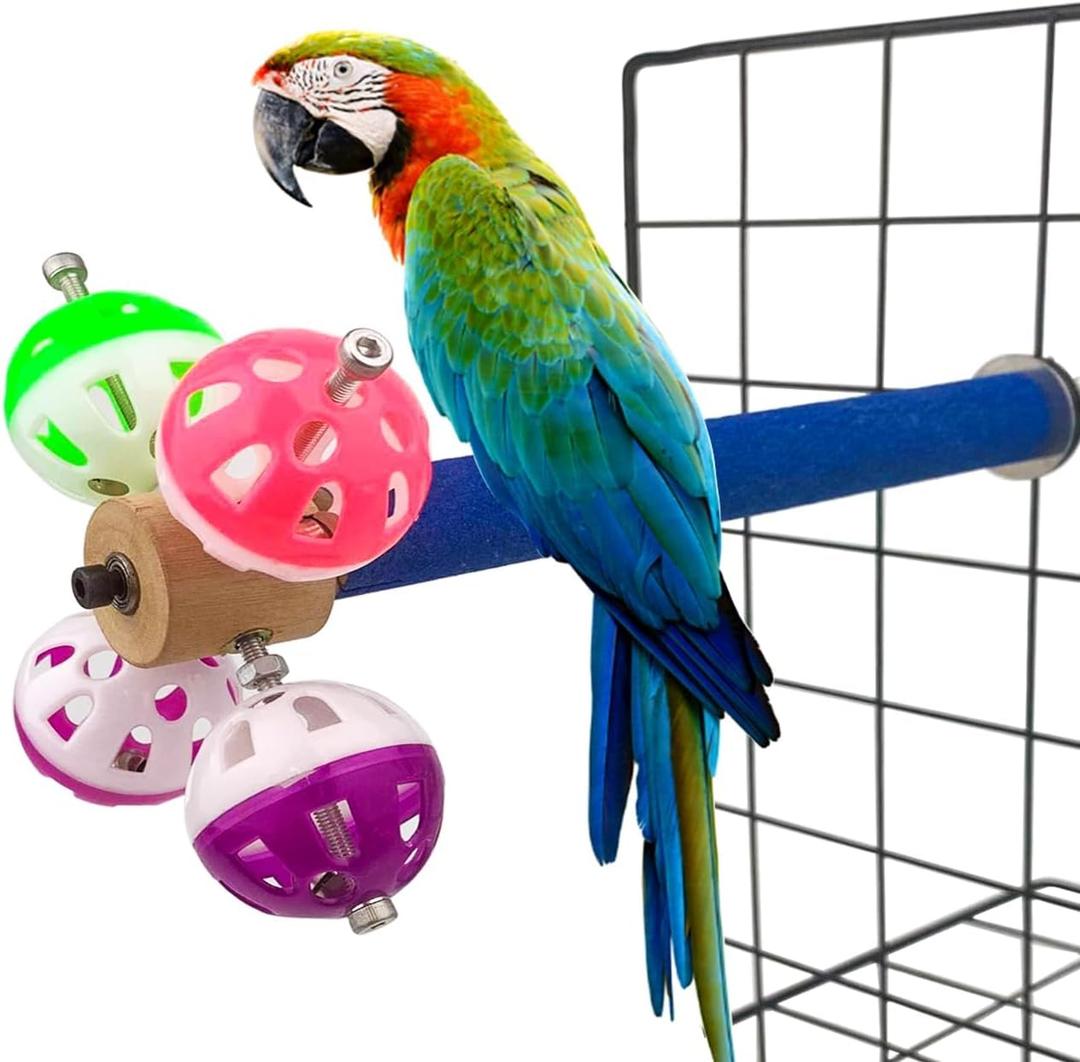 Bird Perch Stand with Bell Wooden Perch for Parrots Chewing Toy for for Cages Supports Healthy Pecking and Grinding Activities