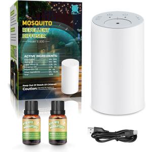 Portable Mosquito Repeller-Outdoor Insect Repellent-Mosquito Protection Indoor-Bug Spray and Bug Zapper Alternative-Natural Essential Oil Waterless Diffuser 40ft Protection 2 Refills (White)