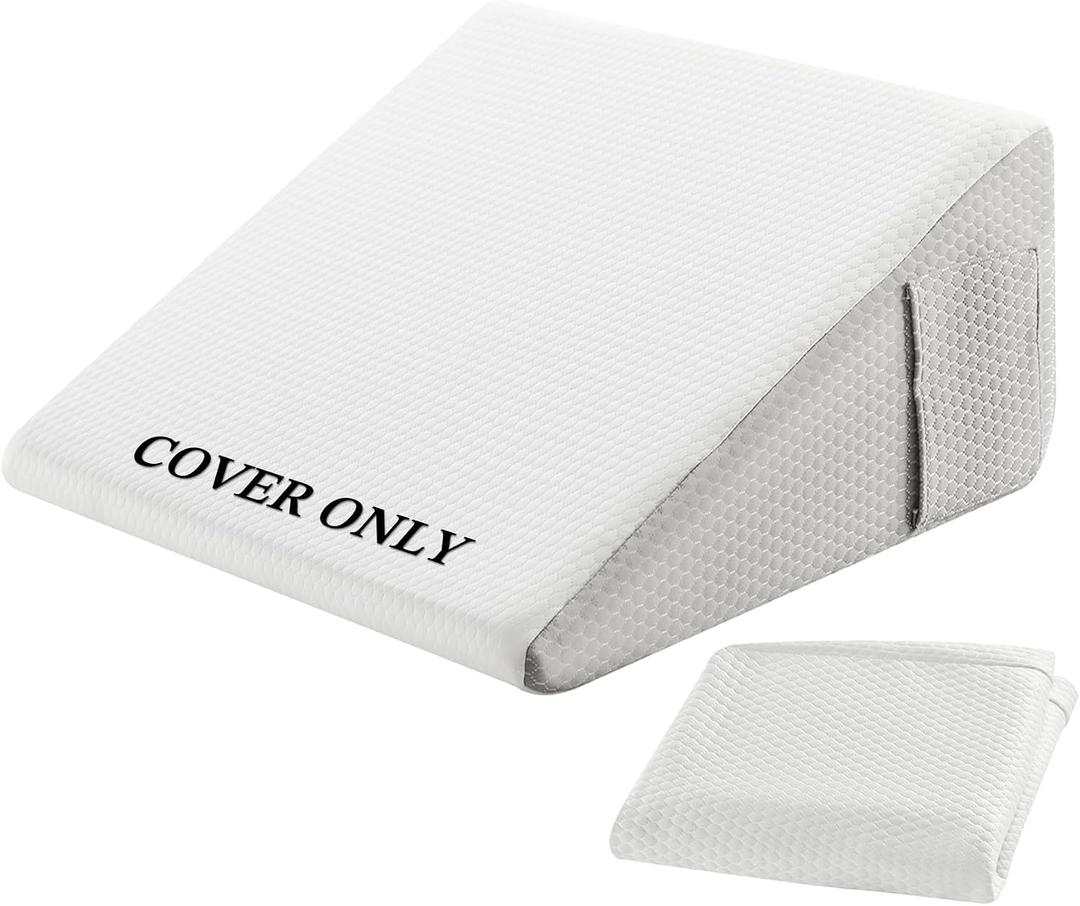 Bedluxe Wedge Pillow Cover 12inch, Bed Wedge Pillow Case with Side Pocket, Removable & Machine Washable Wedges Pillowcase Replacement with Zipper, 24"x24"x12", White Grey(Pillow NOT Include)