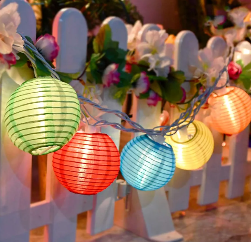8.5Ft Multicolor Lantern String Lights, Summer Hanging String Lights with 10 Colorful Lanterns, Nylon Lights for Indoor Outdoor Party Decor, White Wire