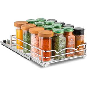Pull Out Cabinet Organizer for Spices, Cans - Heavy Duty  Pull Out Spice Rack- Cabinet Pull Out Shelf for Cans,Dishes, Etc, 8-3/8"W x 10-3/8"D x 2-1/8H, Chrome (8 Inch - Single)