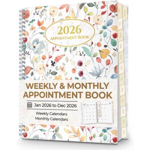 CRANBURY Daily Planner 2026, 8.5x11 Appointment Book, Jan to Dec 2026, 15-Min Hourly Scheduler, Large Daily Planner with Colorful Tabs, Floral Design