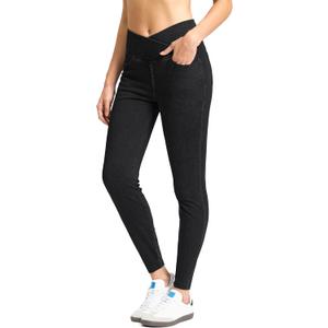 Rammus Pull on Jeggings for Women High Waisted Crossover Stretchy Skinny Jeans Tummy Control Denim Leggings (Large)