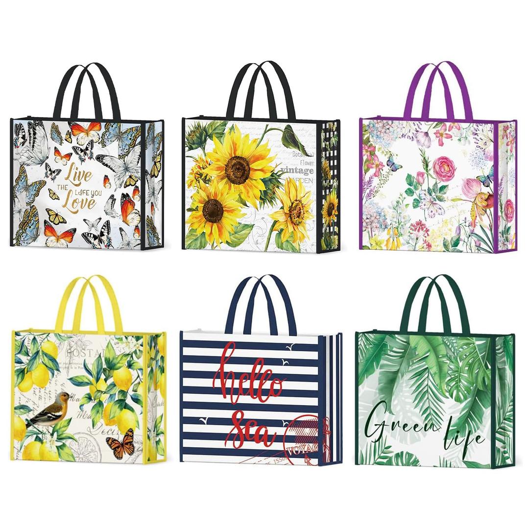 NymphFable Shopping Bags, 6 Pack Reusable Grocery Tote Bags, 50 lb Capacity