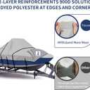 1200D 100% Waterproof Center Console Boat Cover with Motor Cover, Tear-Proof Trailerable Boat Cover for Center Console Boat with 13-19 Windproof Straps (Gray, 14' - 16' L, UP to 90" W)