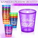 Hoolerry 12 Pcs Birthday Squad Shot Glass Necklace Shot Cups Plastic Glasses on Beaded Necklace Funny Beaded Squad Cups for Adults Birthday Wedding Party Supplies Favors, 6 Colors